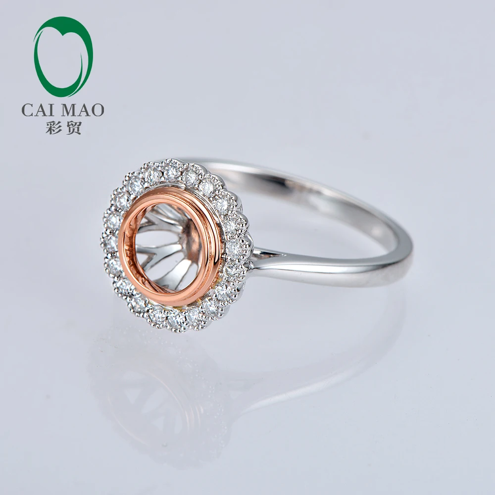 Caimao Безель Halo 6,5 мм круглый 14k многоцветный золотой натуральный 0.20ct алмаз полумонтажное кольцо настройки