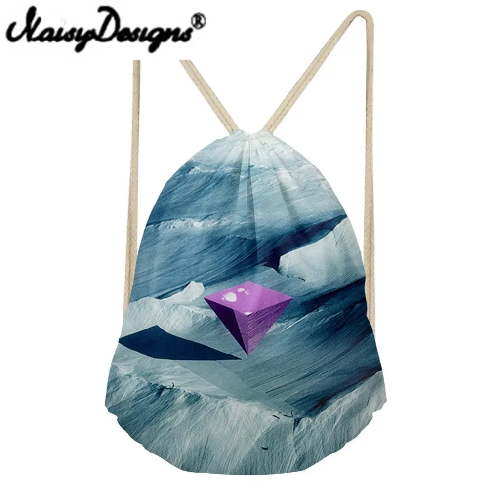 Бесшумный дизайн перевернутый Пирамида печати шнурок рюкзак для женщин Tote String