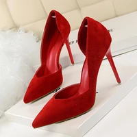 sexy side cut outs women pumps 2019 new korean concise solid flock shallow dress shoes pointed toe womens high heels 10cm shoes
