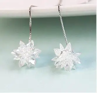 Серьги подвески из стерлингового серебра серьги в виде цветка с кристаллами