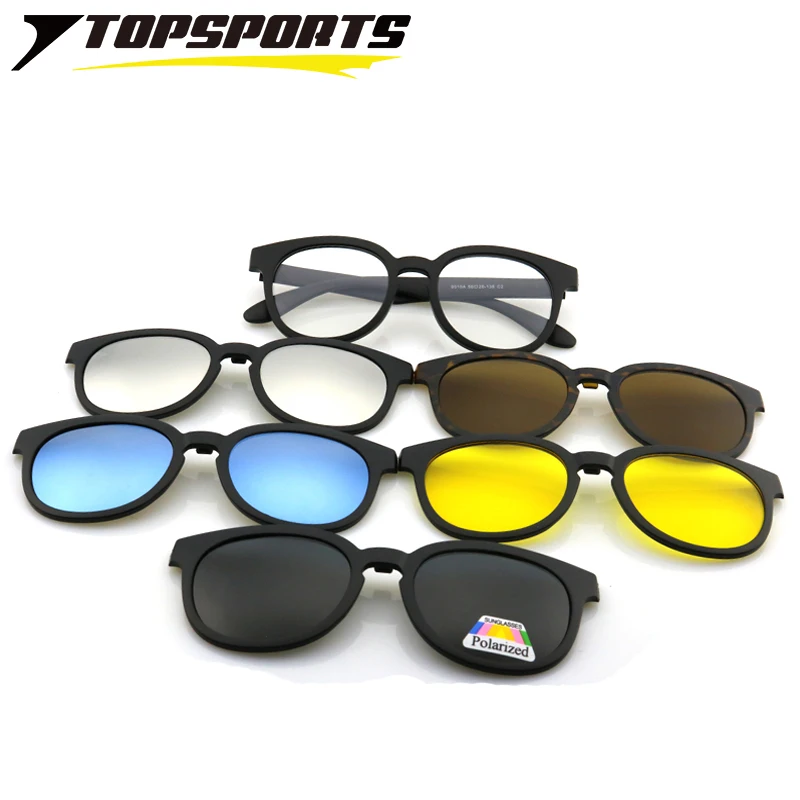 Мужские солнцезащитные очки TOPSPORTS круглые поляризационные на клипсе с 5 линзами