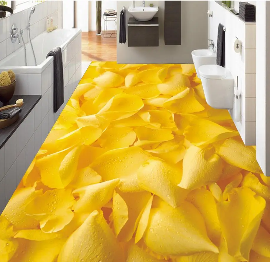 Home Decoration waterproof wallpaper for bathroom wall Golden yellow roses 3D floor 3d pvc | Обустройство дома