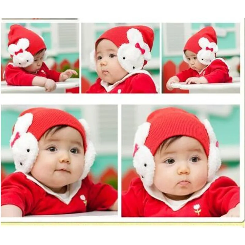 Новая детская вязаная шапка с рисунком кролик для маленьких мальчиков и девочек