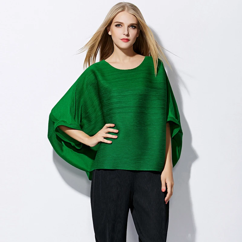 Женская свободная футболка Changpleat модная плиссированная однотонная черная с