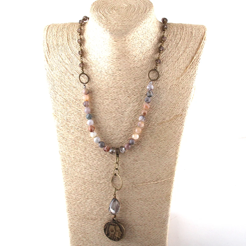 Модные ювелирные изделия натуральный камень и стекло кристалл длинная цепочка