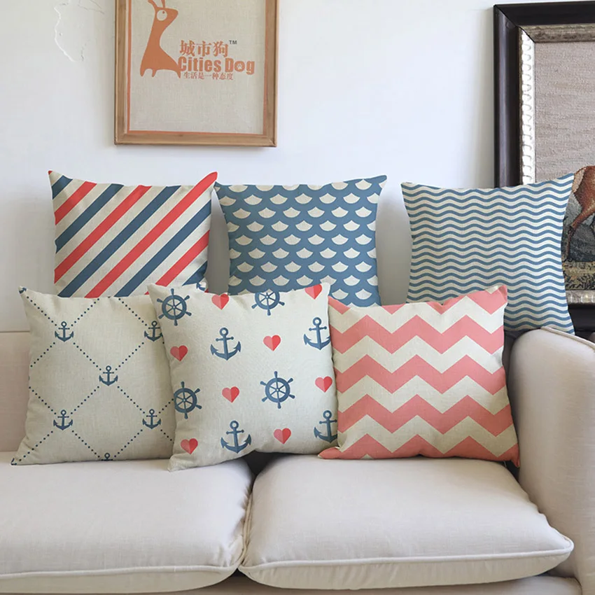 Геометрические сердца якорь цвет полоски печать диван подушка для украшения