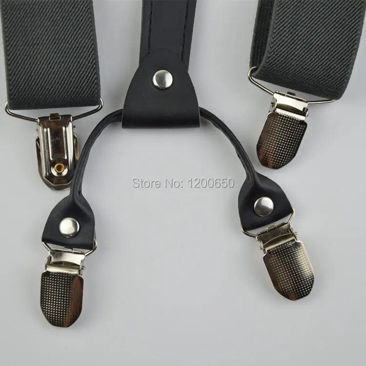 Мужские кожаные подтяжки с 4 клипсами регулируемые однотонные серые Эластичные