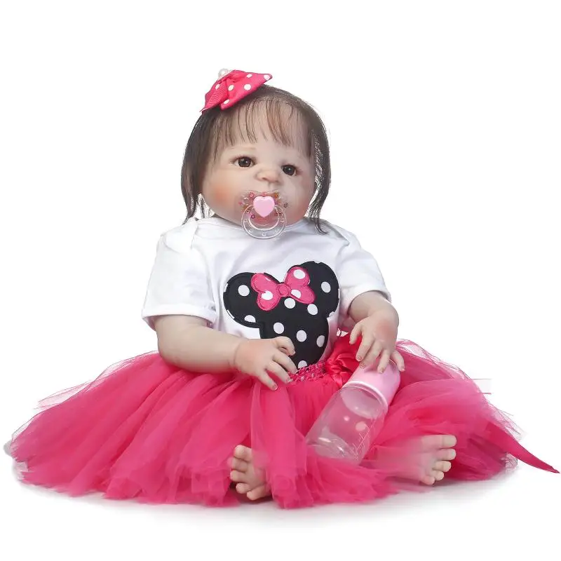 55cm Full Silicone Real Newborn Princess Toddler Babies Girls Dolls Reborn Baby Doll With Minnie Dress Like Bathe Toy for Gifts | Игрушки и