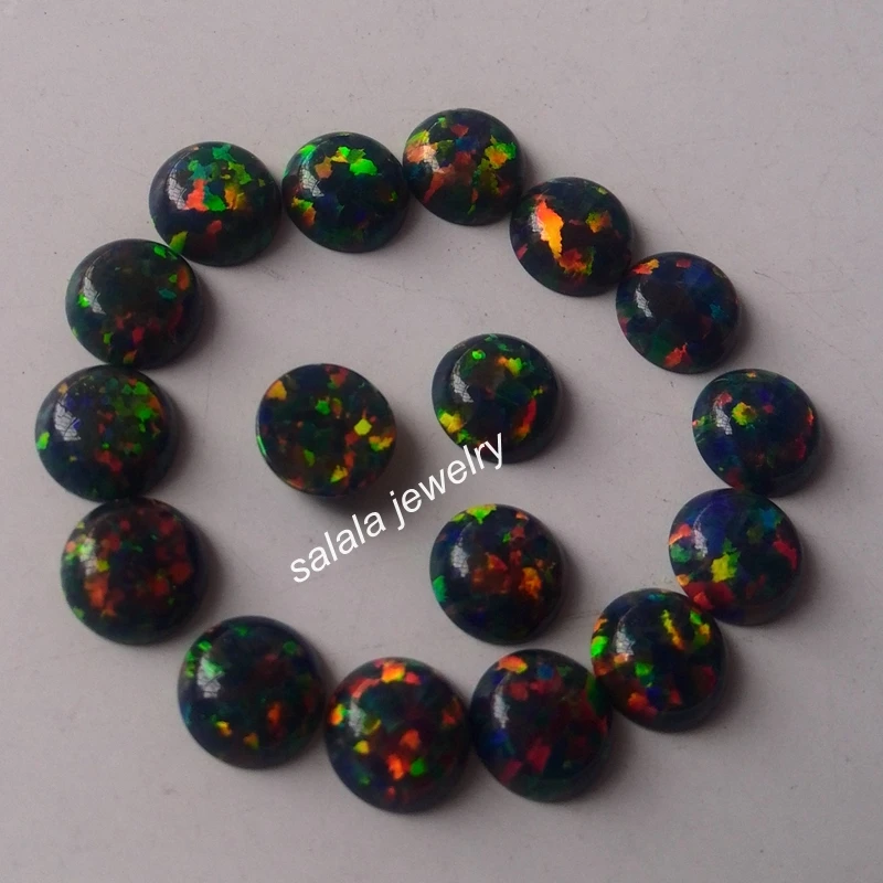 200 шт./лот OP32 черный огненный опал 6 мм круглый синтетический кабошон Огненный