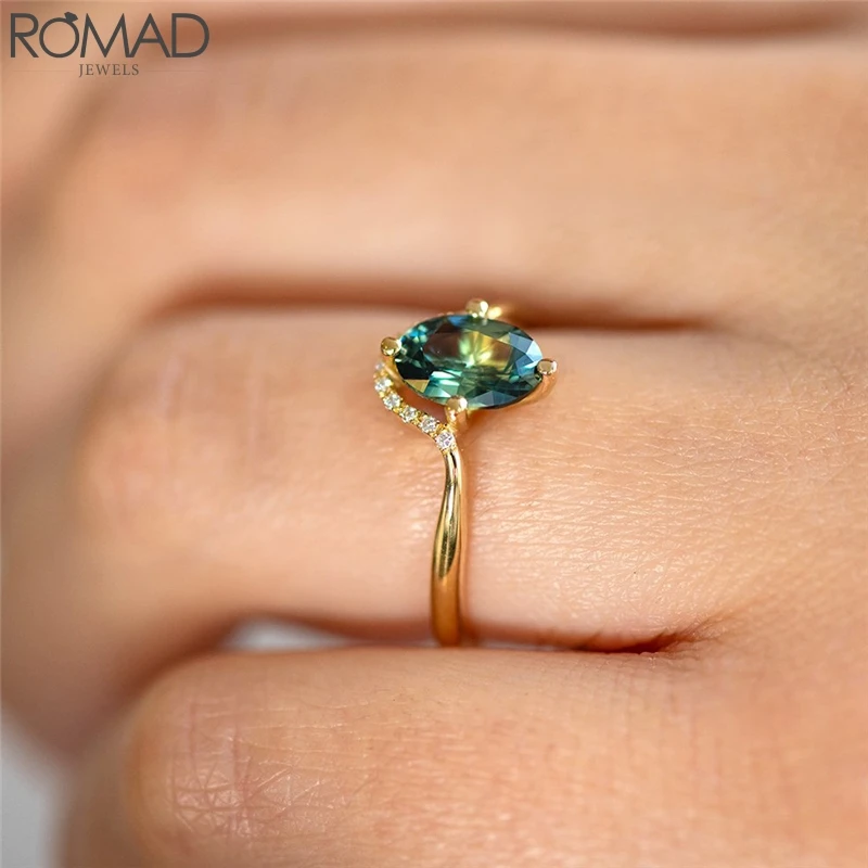 Женское кольцо с цирконием ROMAD Винтажное драгоценным камнем из зеленого
