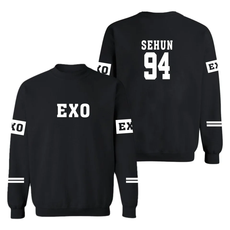 Новинка, женская кофта с капюшоном Толстовка Suho Sehun Luhan, черная Осенняя Женская Толстовка без шапочки в Корейском стиле - Цвет: Black