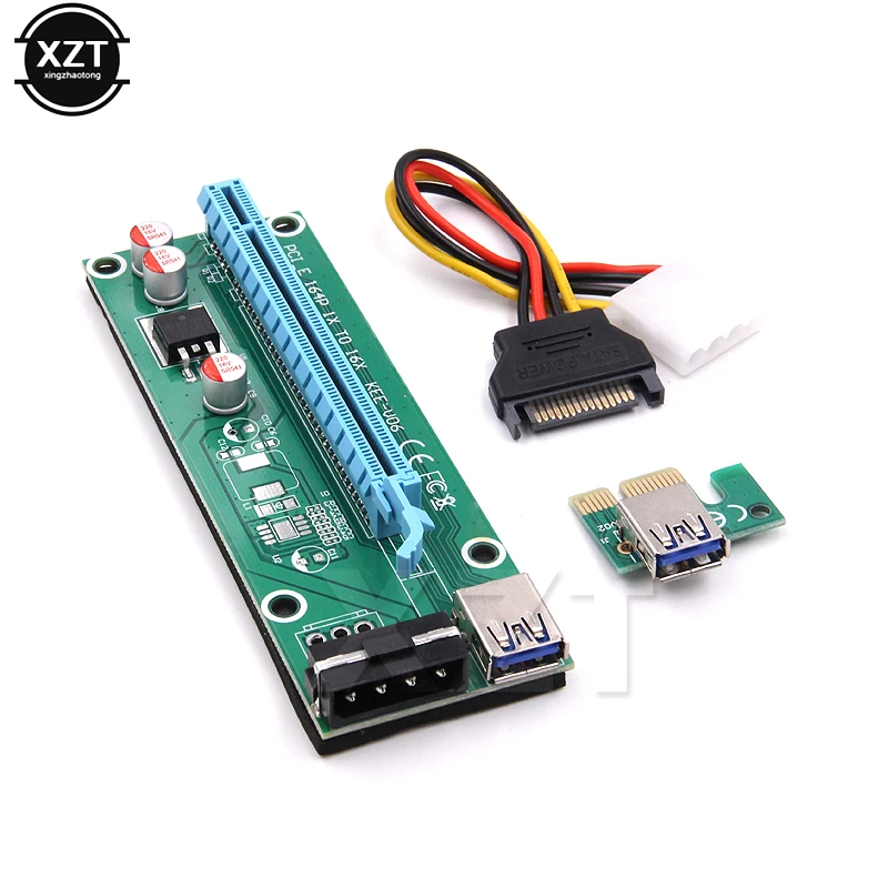 Адаптер PCI-Express PCI-E 1X к 16X Райзер-карта адаптер PCIE Extender + USB3.0 кабель SATA 4Pin IDE Molex шнур