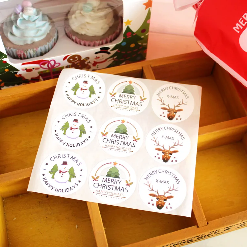 360pcs Paper Sticker Merry Christmas Snowman Round Paper Sticker Christmas Seal Sticker Happy Holidays Seal Sticker Xmas Favors