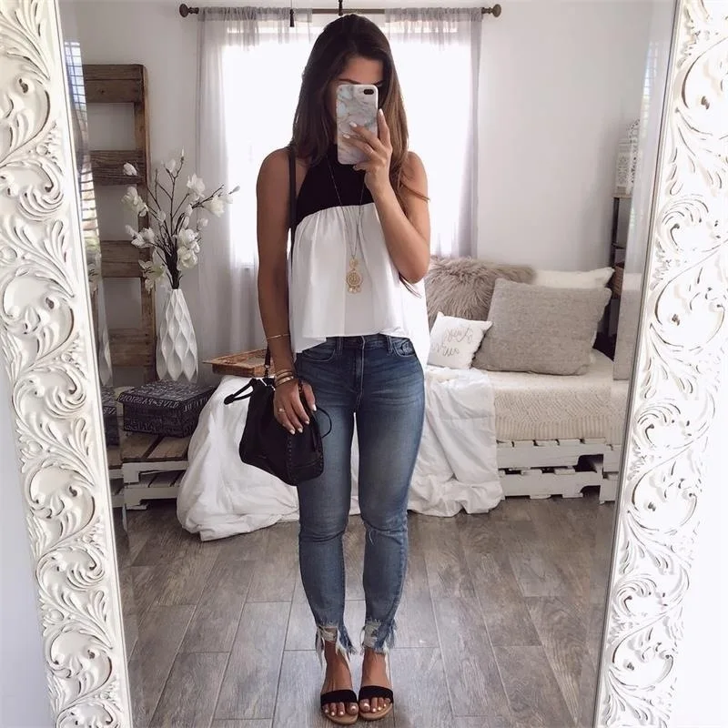 Новая мода женщин Холтер Топ летний сексуальный без рукавов уличная топы черный