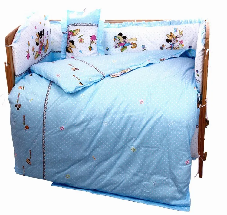 Promotion! 7pcs Cartoon kids baby Bedding sets crib sets Comforter cot quilt (4bumper+duvet+matress+pillow)