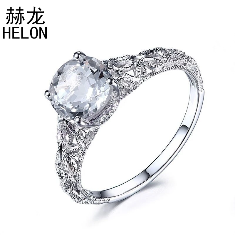 Круглое кольцо 10 к белое золото 8 мм карат натуральный белый топаз Винтажное для