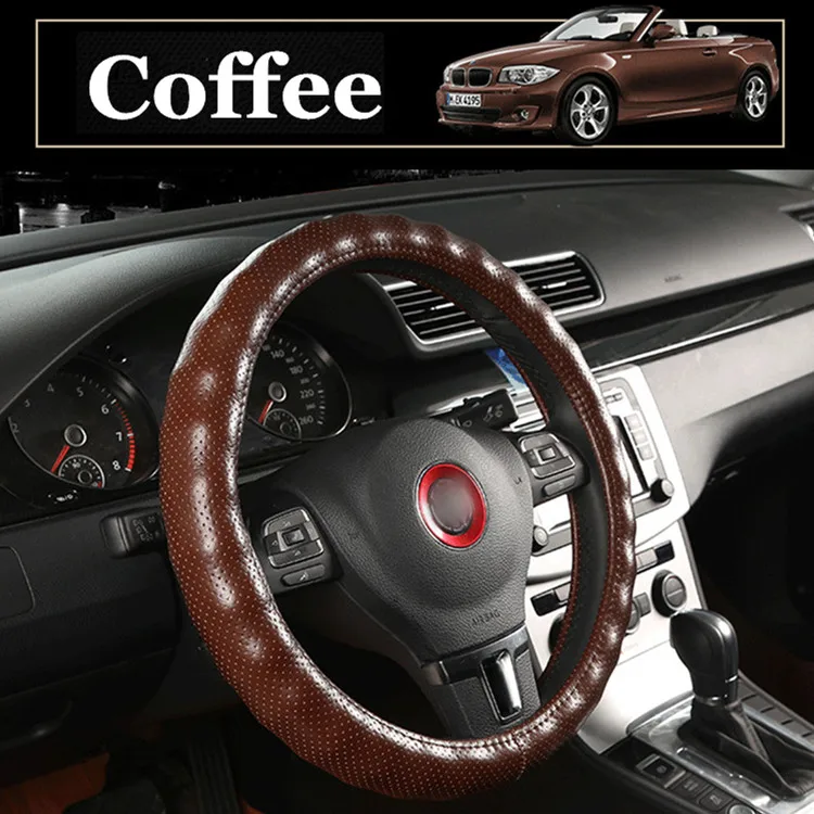 coffee Новинка, чехол на руль из натуральной кожи, черный, коричневый, бежевый, кофейный, серый, чехлы на руль автомобиля - Название цвета: coffee