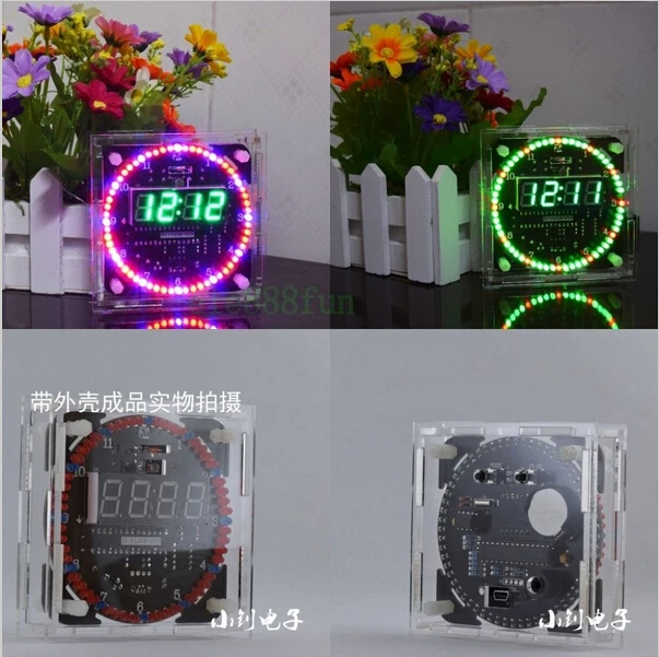 DIY Kit DS1302 вращающийся светодиодный электронные цифровые часы 51 SCM обучения доска с
