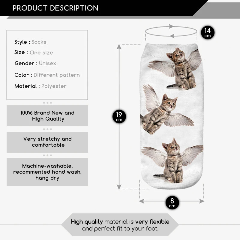 5 пар 3D носки с милыми ангелами и кошками женские унисекс милые низкие лодыжки