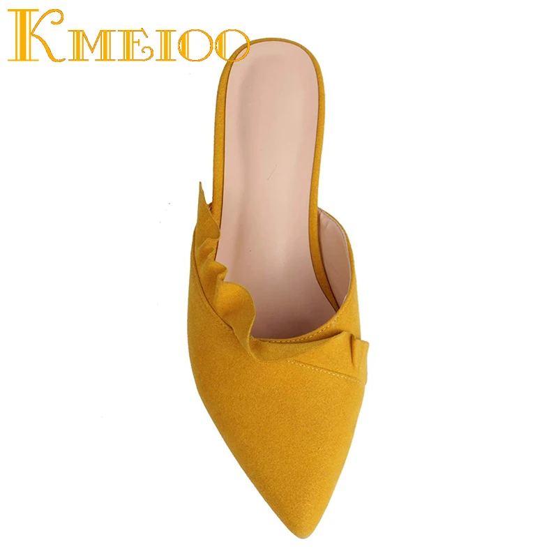 Женские туфли без застежки Kmeioo модные мюли с оборками и острым носком 2020 | Обувь