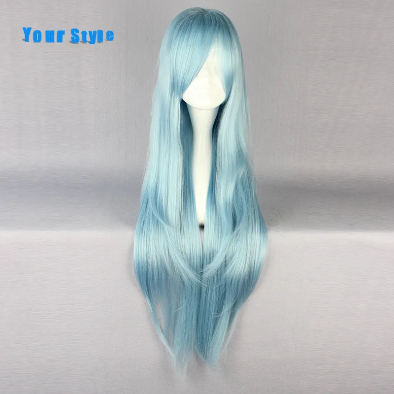

Your Style Synthetic Long Straight Natural Hair Wigs Light Blue Color for Women High Temperature Fiber