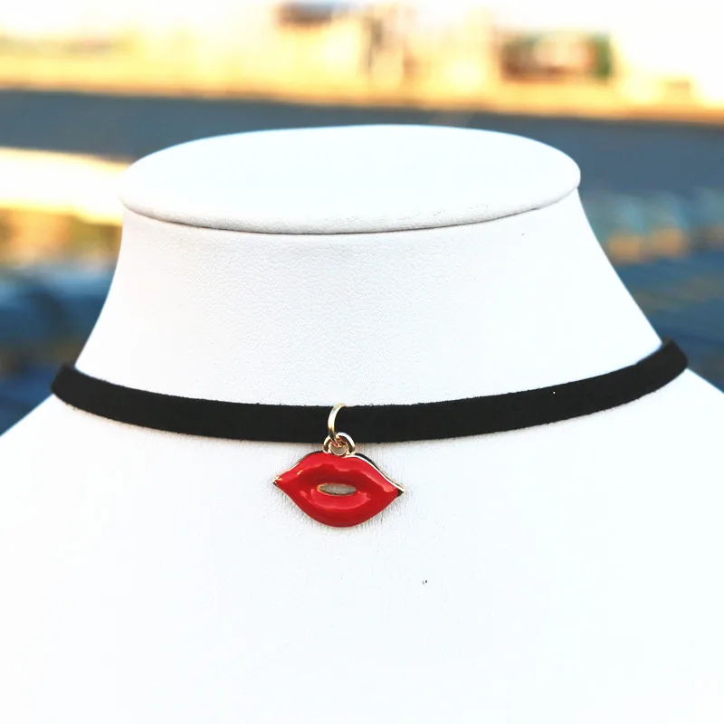 Женское ожерелье с подвеской в виде красных губ N2071 готическое кожаное чокер