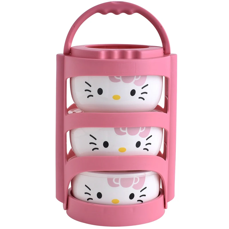 Рисунок «Hello Kitty» коробка 4 шт./компл. Портативный Керамика Коробки для обедов с изоляционные мешки термос для Еда детская Коробки для обедов Еда контейнер для хранения