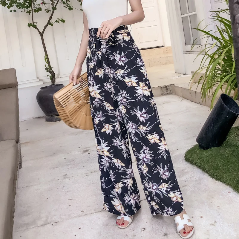 

Pottis 2018 New Holiday Thailand Trousers Large Size Bohemia Wide Leg Pants Fashion Beach Print Pants