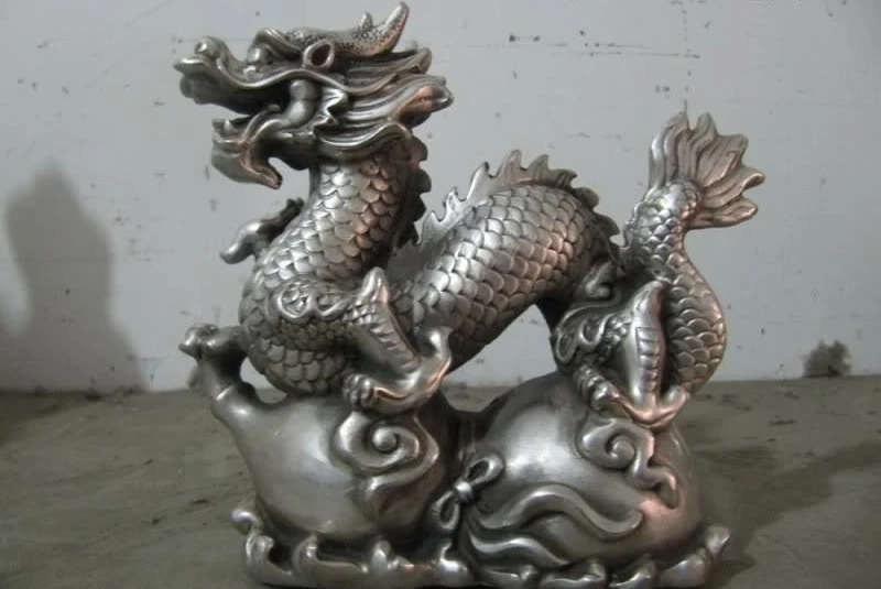 

China Folk exquisite White Bronze Silver Lucky Fly Dragon Play Bead on gourd