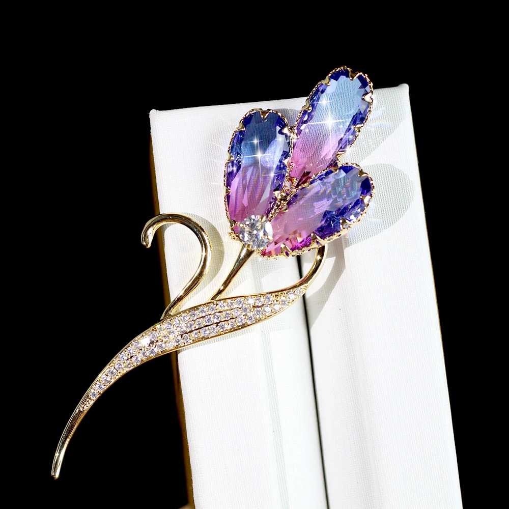 ASNORA Elegante broche de flores para mujer vestido de novia accesorios pin broche Colares purpura violeta broche