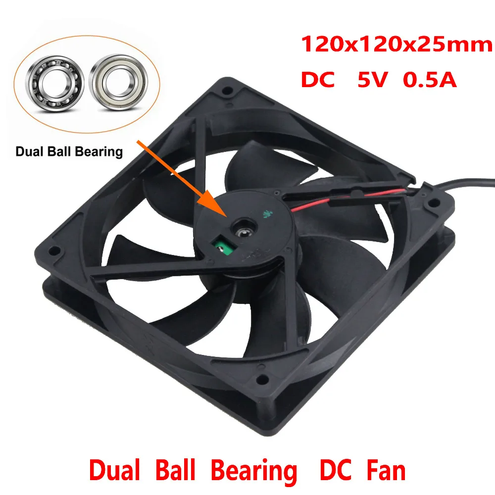 Gdstime 5 Pcs 2000RPM Dual Ball Volts USB PC Cooler 120*120*25mm DC Brushless Motor Cooling Fan 5V 120mm x 25mm 12cm 12025 - купить по
