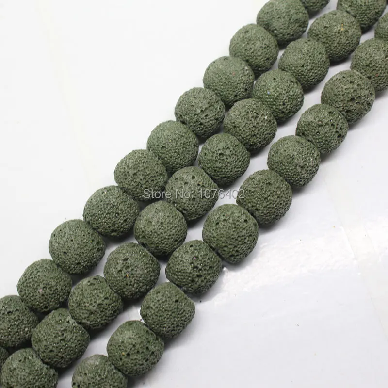 

Mini. order is $7! 12mm Deep Green Volcanic Lava Stone Round Loose Beads 15"