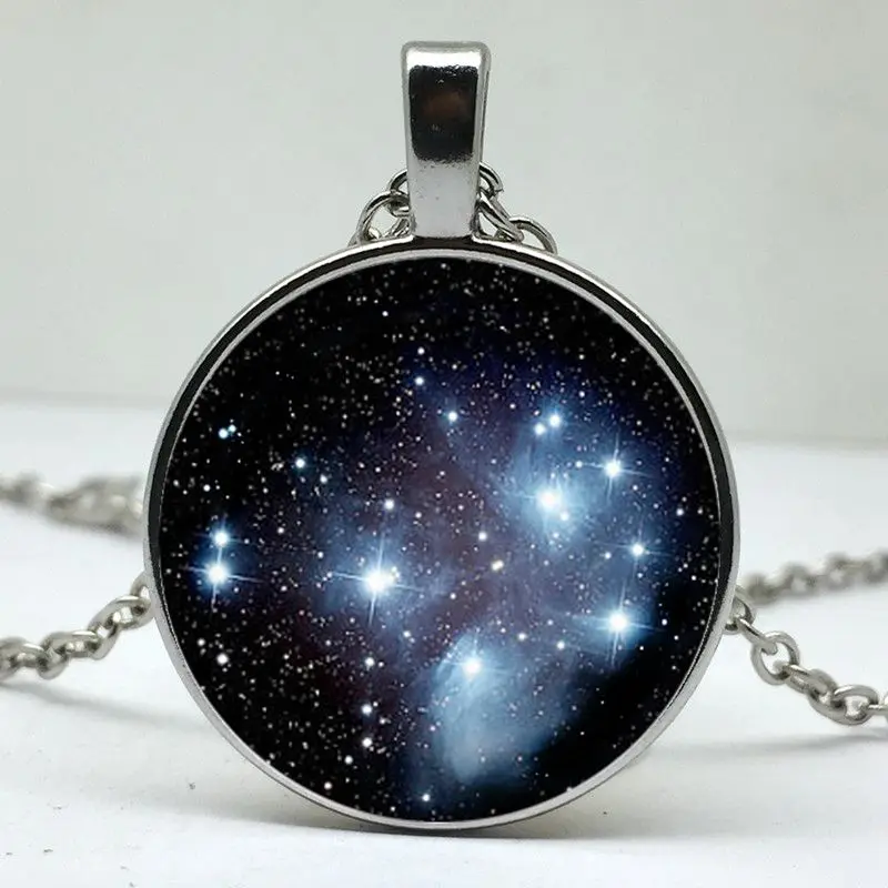 Ручной работы Pleiades звезда Кластера Кулон Вселенная ожерелье с изображением галактики ювелирные изделия космической тематики черный синий посеребренный кулон