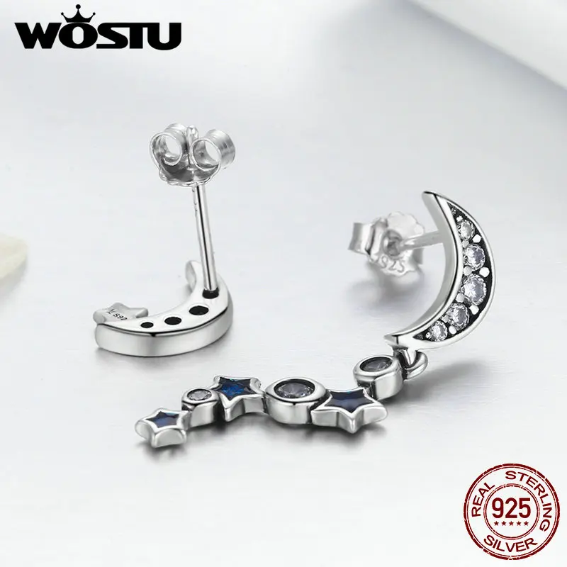 WOSTU 100% 925 стерлингового серебра замечательный Ночная Луна и серьги-гвоздики