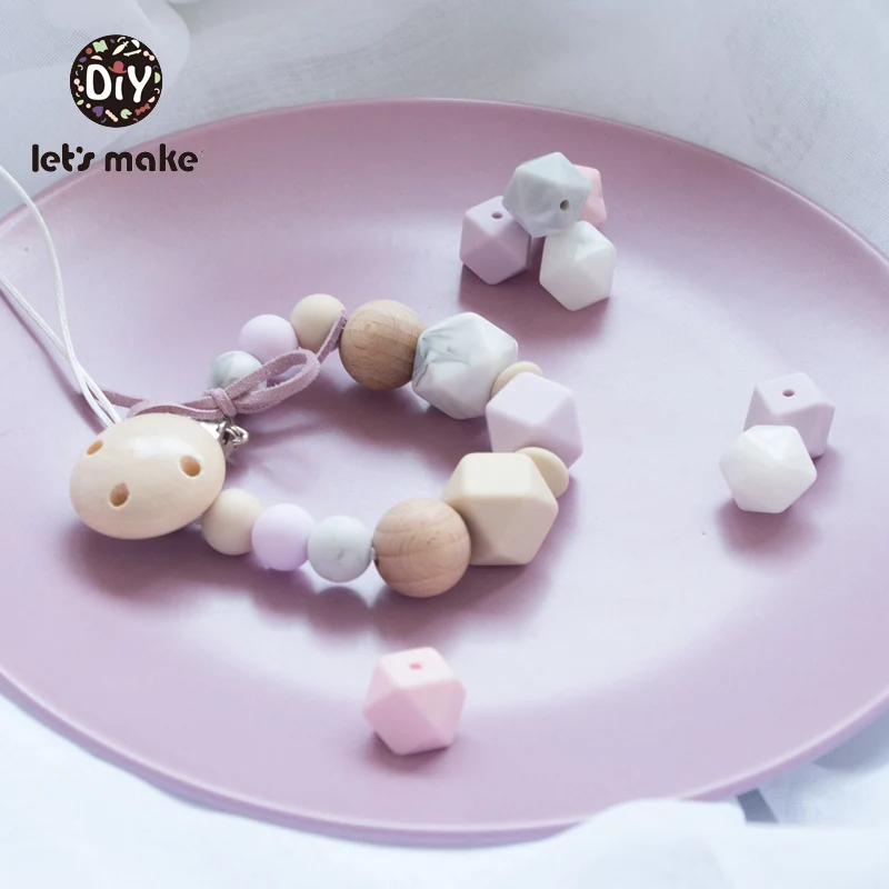 Let's Make 10pcs Baby Teether 14mm Hexagon Bpa Free Silicone Beads Food Grade Teething Toys Diy Pacifier Chain Silicone Teethers