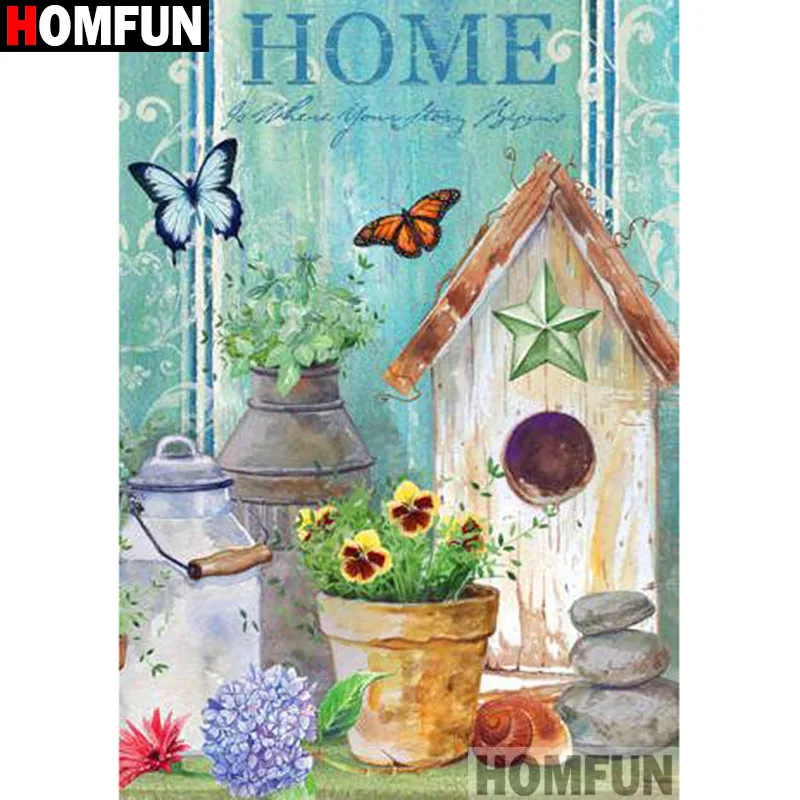 Алмазная 5d-картина HOMFUN Птичий дом вышивка крестиком с полными