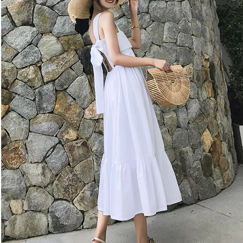 Женское Повседневное платье с бантом и открытой спиной Пляжное Платье