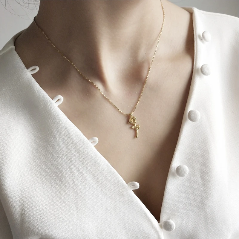 

925 Sterling Silver Choker Necklace For Women Valentine's Day Festival Jewelry Eternal Rose Necklace Flower Pendant Necklace