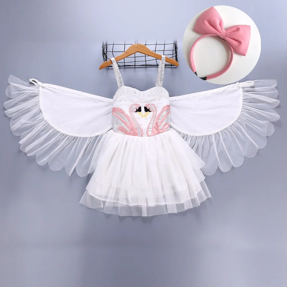 2018 new arrival summer tutu mini dress removable swan wings cotton girl lace princess ballet angle cosplay | Детская одежда и