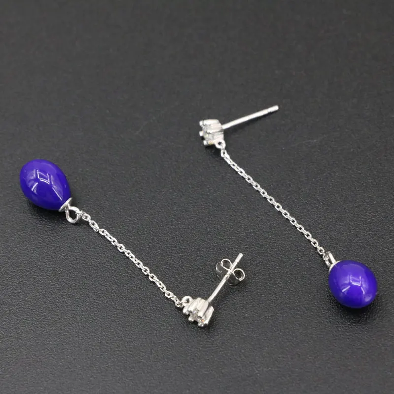 Fashion Women Eardop Sterling Long Dangle Earring 7x9mm Purple Baking Paint Glass Beads Earrings Jewelry 4cm B3439 | Украшения и