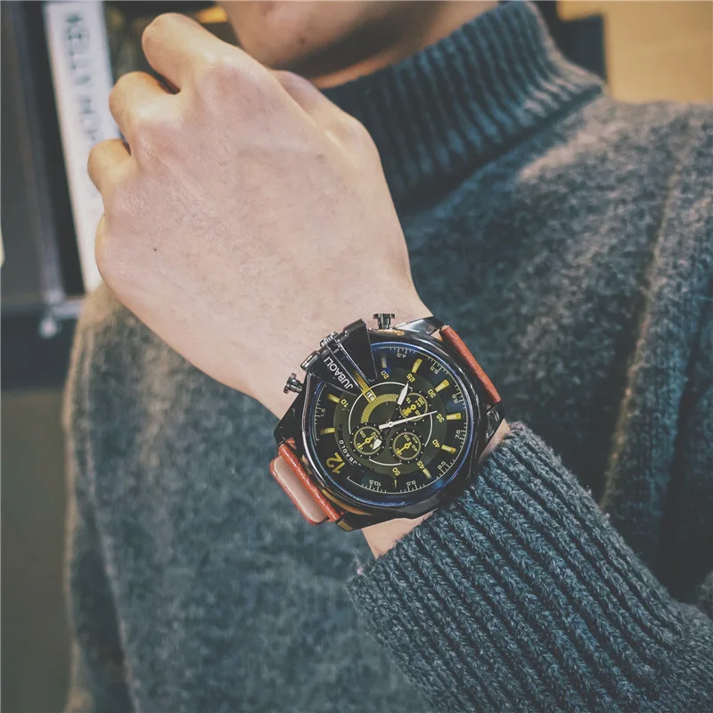 Часы мужские армейские спортивные кварцевые с большим циферблатом синим лучом |