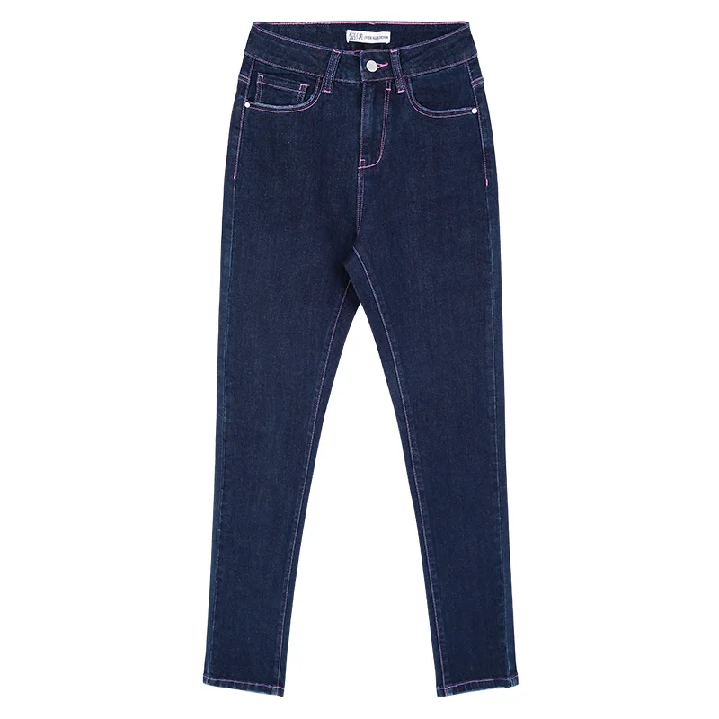 Женские джинсы карандаш LEIJIJEANS повседневные темно синие с высокой талией на флисе