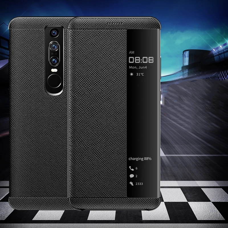 

Роскошный чехол из натуральной кожи для Huawei Mate RS, умный флип-чехол с окошком для экрана, дизайнерский чехол для Huawei Mate RS Porsche