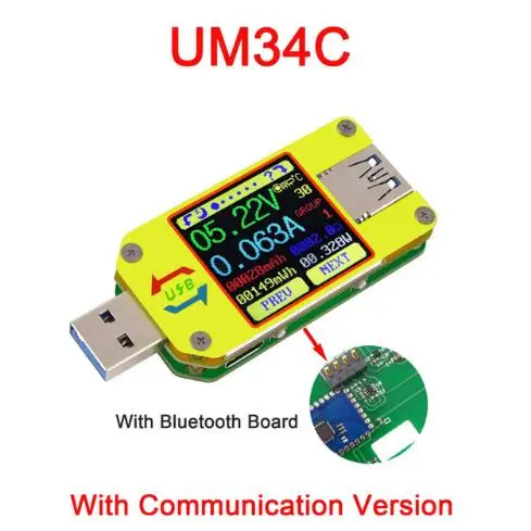 UM34C Вольтметр Амперметр UM34 UM34C LD25 Для APP USB 3,0 Тип-C DC Напряжение измеритель тока, для батареи зарядки измерения Кабельный тестер сопротивления - Цвет: UM34C