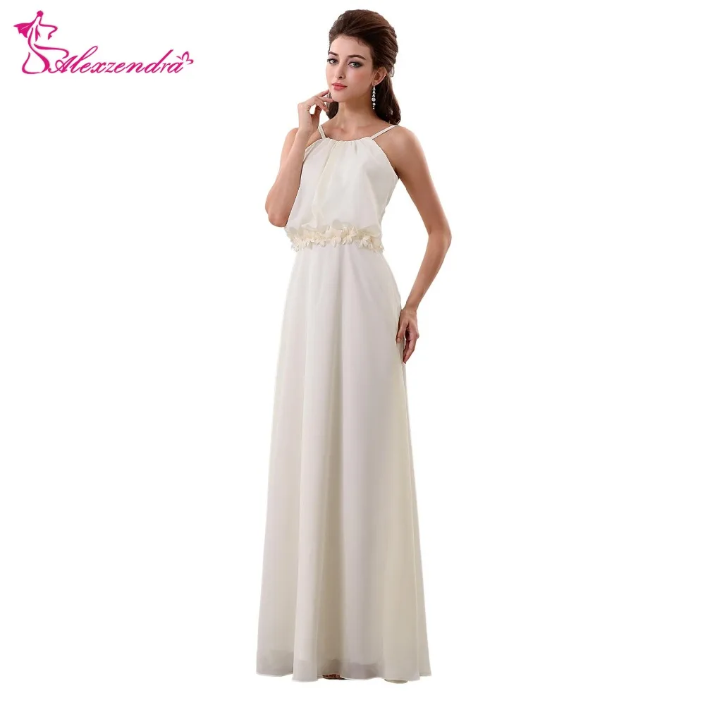 

Alexzendra Simple Chiffon Beach Boho Wedding Dress with Flowers Belt Halter Up Bridal Gowns Plus Size