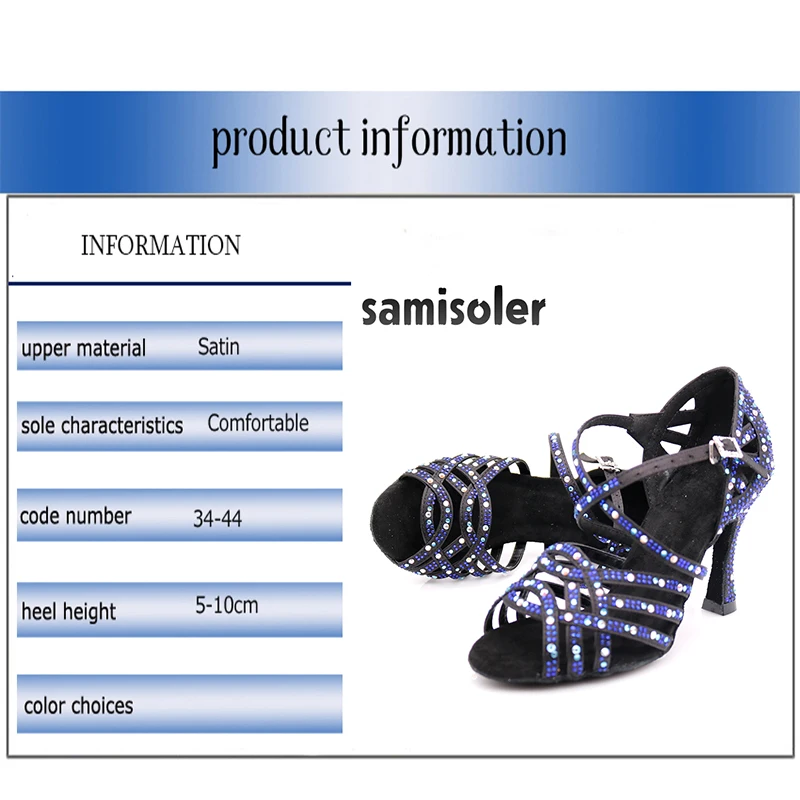 Samisoler/модельные туфли; женская обувь; zapatos de baile; обувь для латины; mujer; черный атлас; Темно-Синие стразы; женские туфли для сальсы; вечерние туфли для бальных танцев