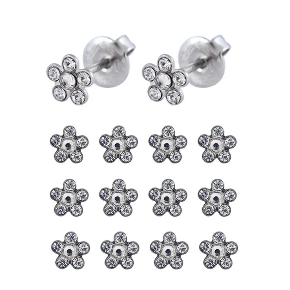 SS 6mm Daisy Clear 12 пар хирургических серьги-гвоздики из нержавеющей стали с камнем рождения, серьги для пирсинга, серьги-гвоздики с кристаллами, ювелирные изделия в форме бабочки, короны, жемчуга, формы сердца - Окраска металла: SS 6mm Daisy Clear