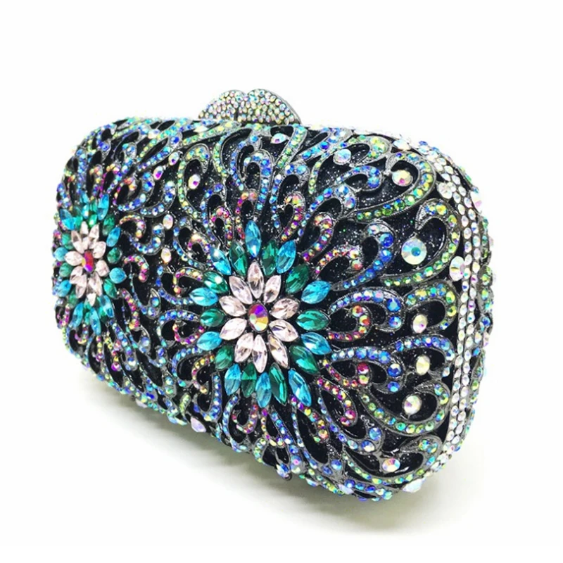 

XIYUAN Hollow Out Diamond Women Evening Bags Clutch Bag With Floral Decorative Pattern Luxury Crystal Ladies Party Clutches Bag