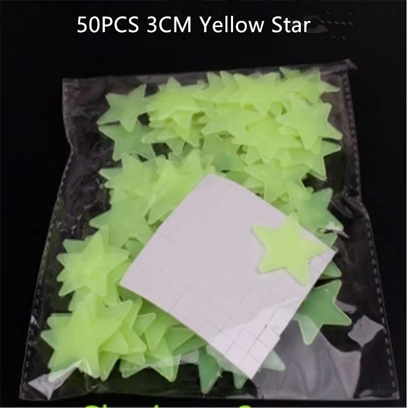 3cm 50pc Yellow 50 шт 3 см звезда или 1 шт Луна светящаяся в темноте светящаяся наклейка флуоресцентная Наклейка на стену для детей детские комнаты рождественские украшения на стену - Цвет: 3cm 50pc Yellow