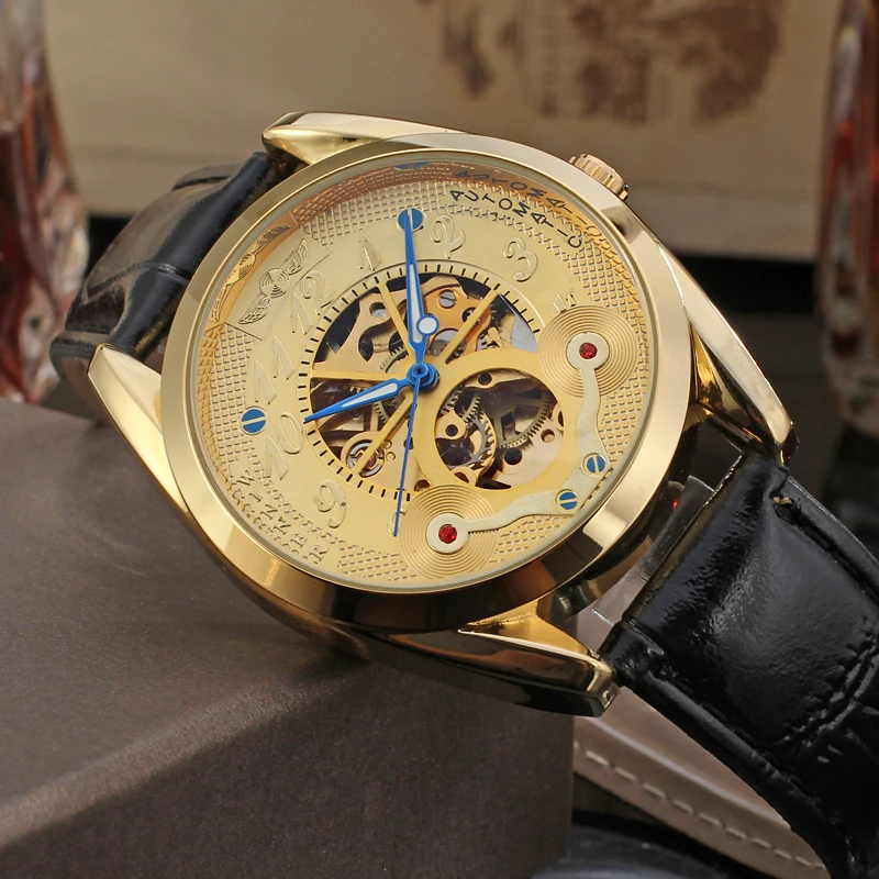 Winner Men's Watch Dress Luxury Skeleton Automatic Self Wind Leather Strap Top Quality Brand Wrist Golden Pagani Design Nh35